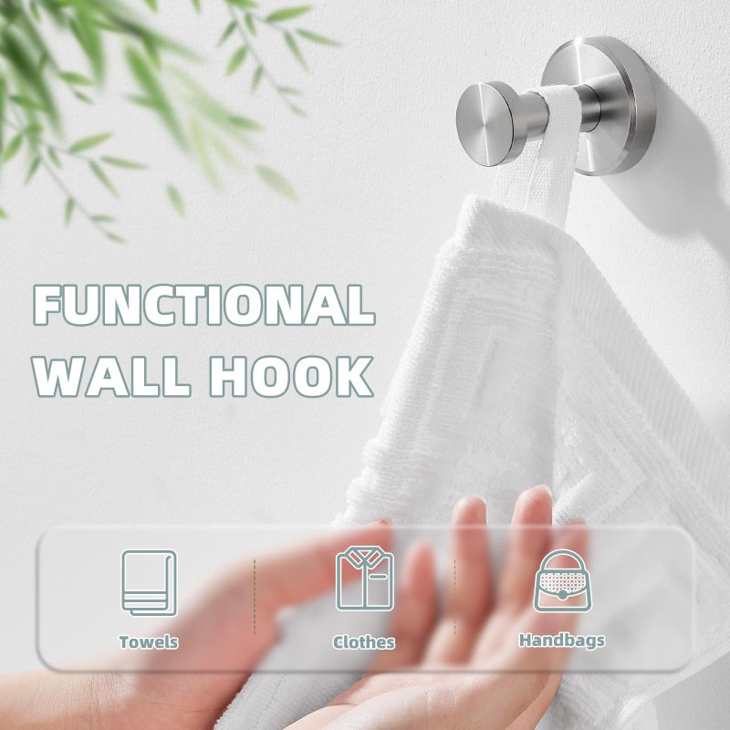 APLusee Brushed Nickel Towel Hook, 304 Stainless Steel Robe Hook for Bathroom, Heavy Duty Hand Towel Hanger Wall Mounted - Image 4